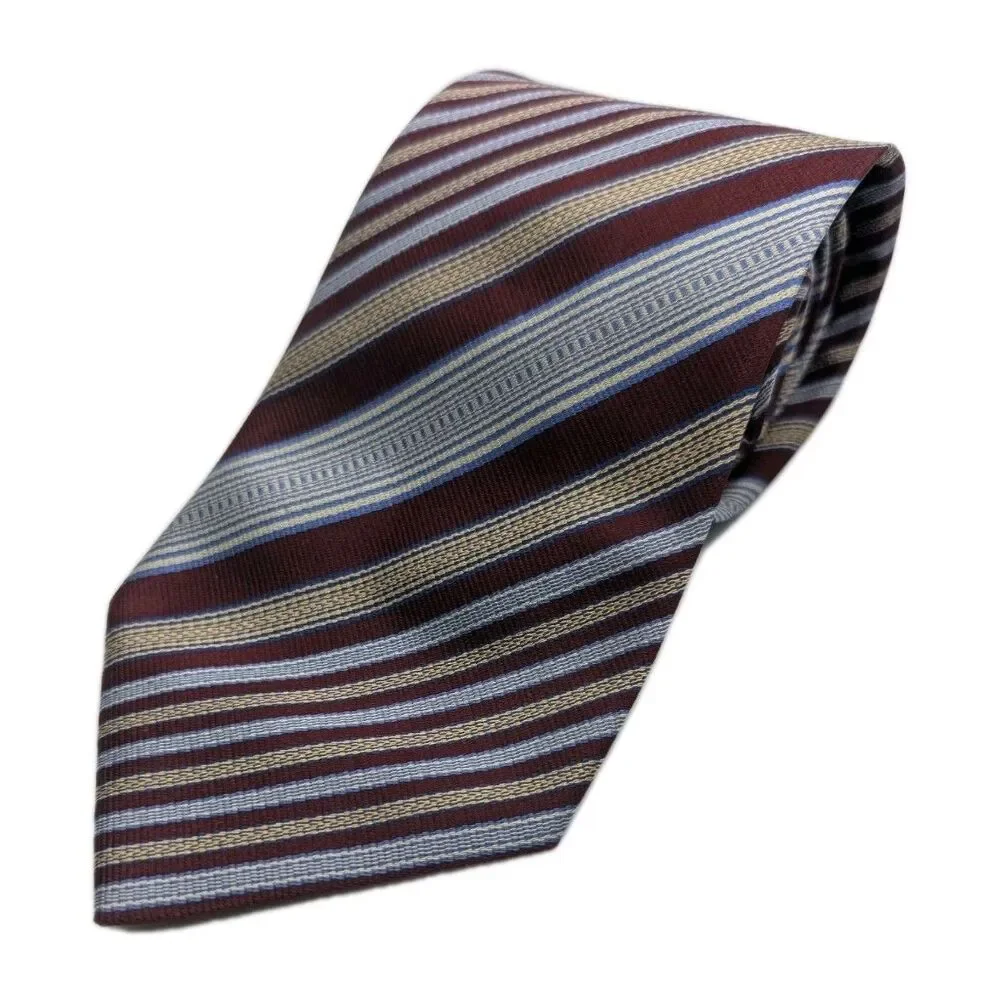 TODAY'S MAN Men's 100% Silk Tie Made in Italy Striped Burgundy Blue Gold Career